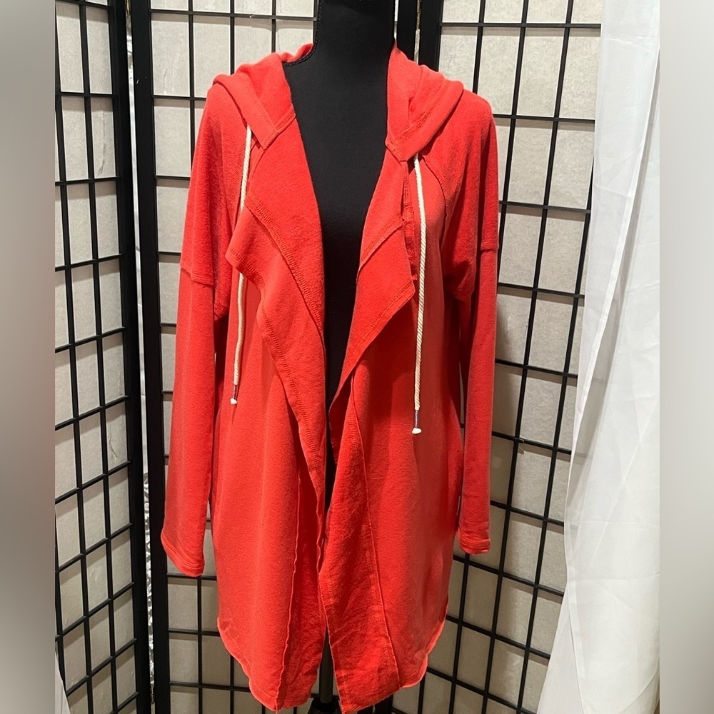 Kori America OPEN SWEATSHIRT WITH A HOODIE, BURNT ORANGE URBANWEAR WOMENS SIZE L